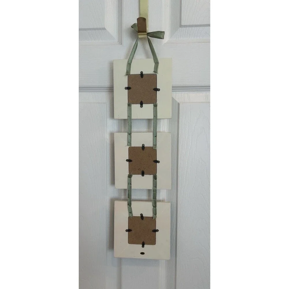 Photo Frame Cascade Wall Hanging Wood Olive Green and Cream 2